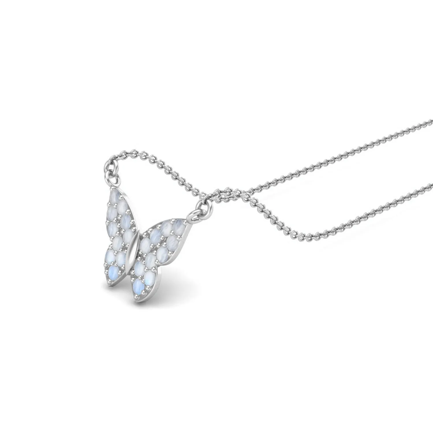 Round Natural Moonstone Gemstone 925 Sterling Silver Dragonfly Butterfly Women's Chain Necklace Insect Jewelry