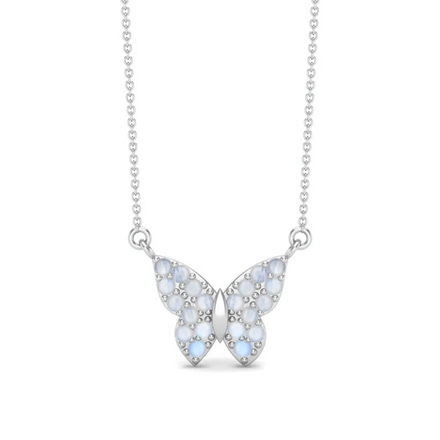 Round Natural Moonstone Gemstone 925 Sterling Silver Dragonfly Butterfly Women's Chain Necklace Insect Jewelry