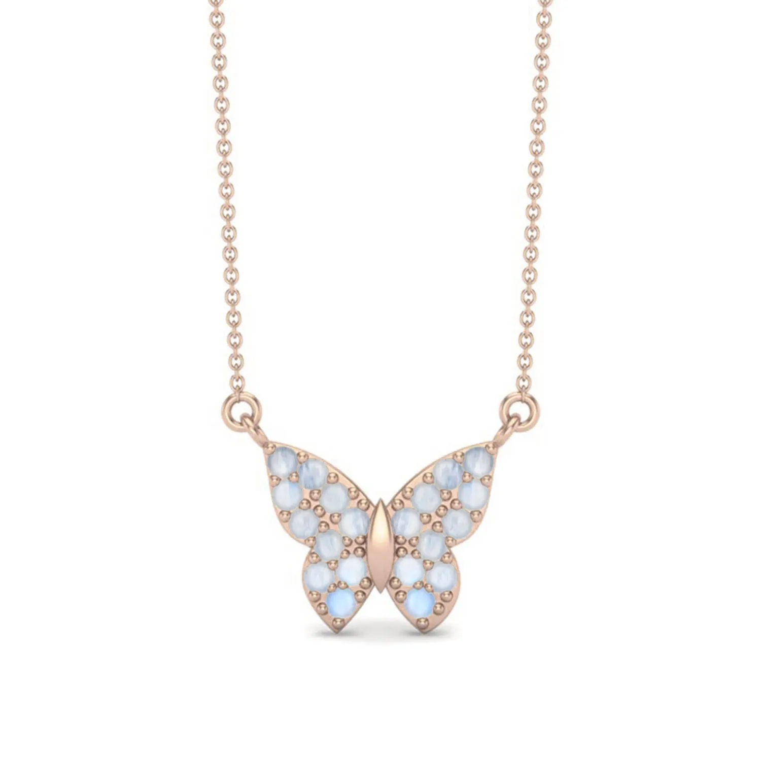 Round Natural Moonstone Gemstone 925 Sterling Silver Dragonfly Butterfly Women's Chain Necklace Insect Jewelry