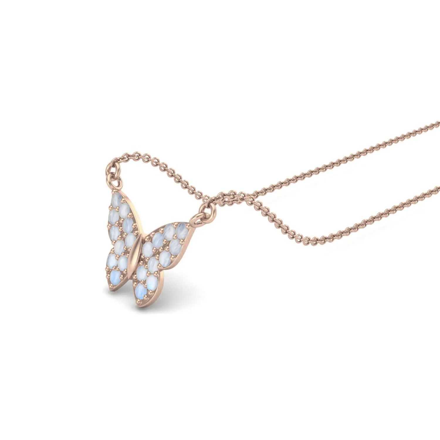 Round Natural Moonstone Gemstone 925 Sterling Silver Dragonfly Butterfly Women's Chain Necklace Insect Jewelry