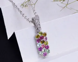 Round Shaped Multi Tourmaline Wedding Pendant Unique 925 Sterling Silver Multi Stone Pendant For Women