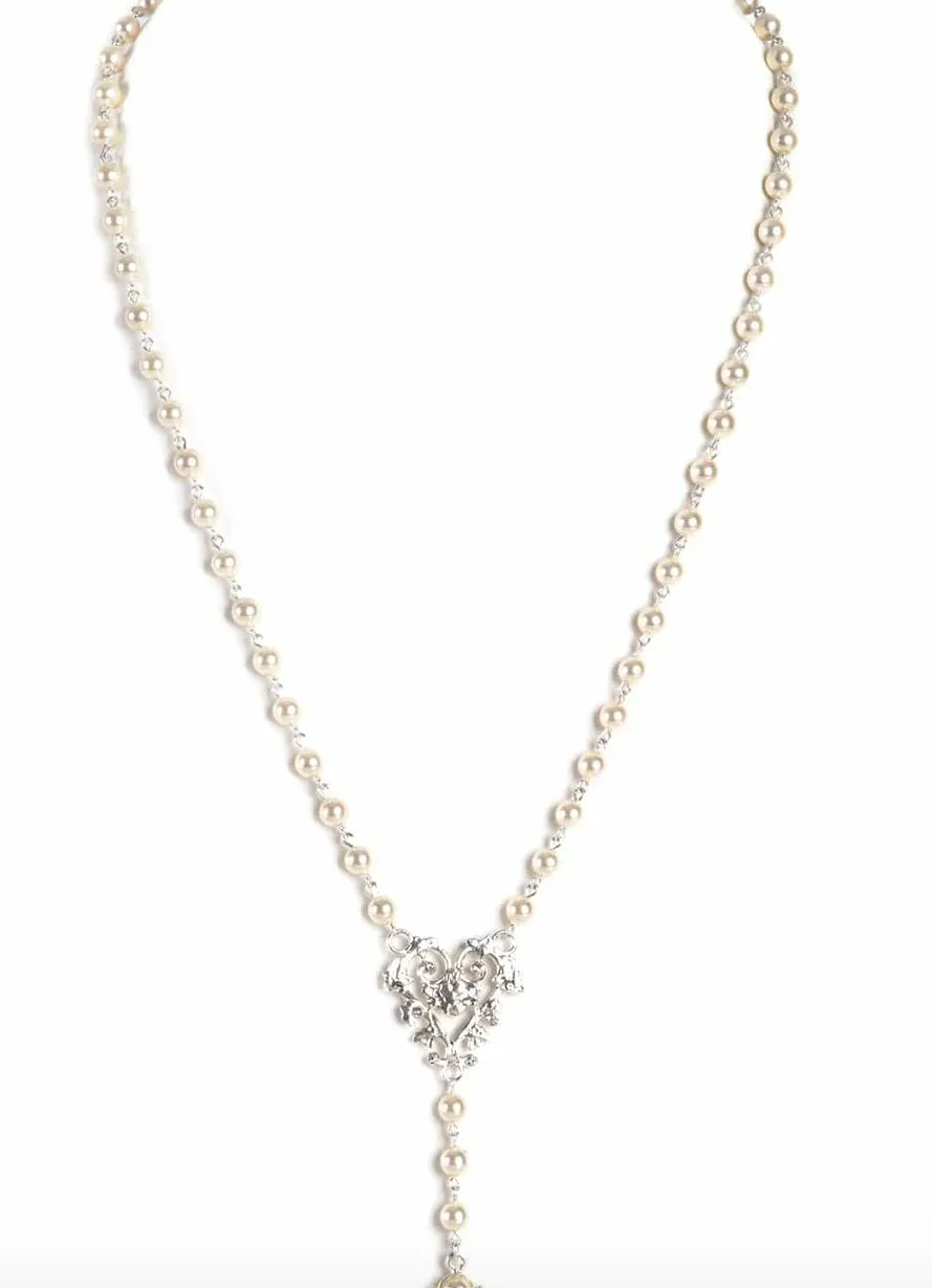 Saint Cross Vine Rosary Necklace - Cream