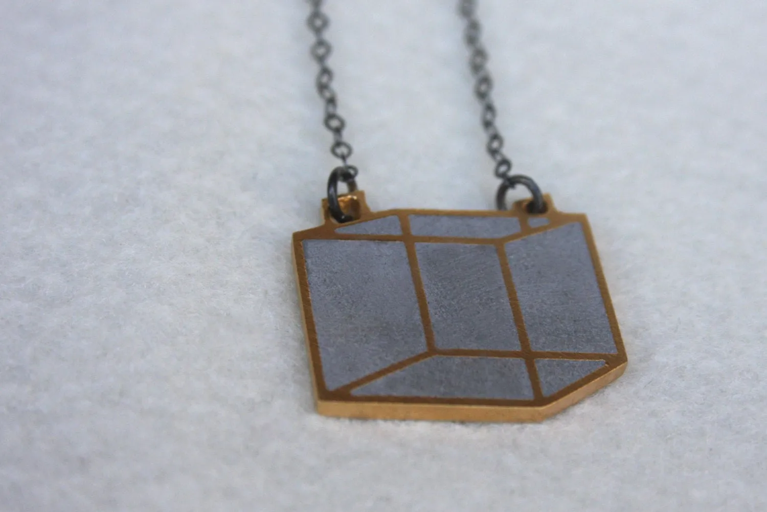 SALE 50% OFF - Unique Industrial 3D Gold Cube Necklace