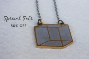 SALE 50% OFF - Unique Industrial 3D Gold Cube Necklace