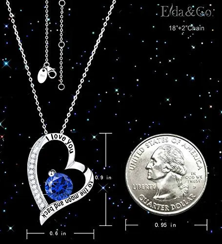 September Birthstone Necklace for Wife Birthday Gifts Women Blue Sapphire Jewelry I Love You to the Moon and Back Sterling Silver