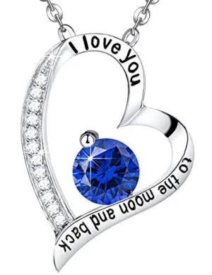 September Birthstone Necklace for Wife Birthday Gifts Women Blue Sapphire Jewelry I Love You to the Moon and Back Sterling Silver