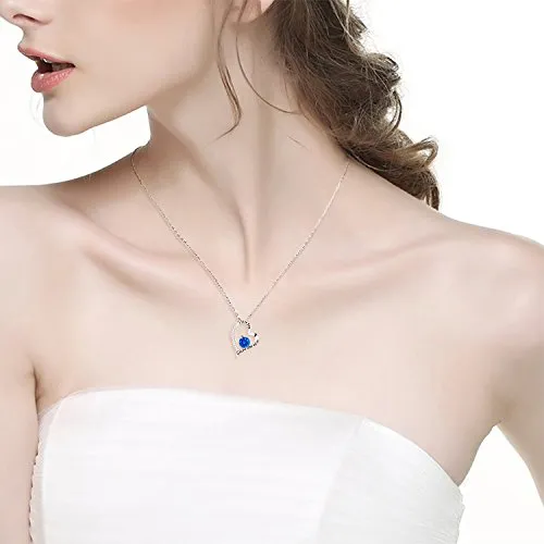 September Birthstone Necklace for Wife Birthday Gifts Women Blue Sapphire Jewelry I Love You to the Moon and Back Sterling Silver