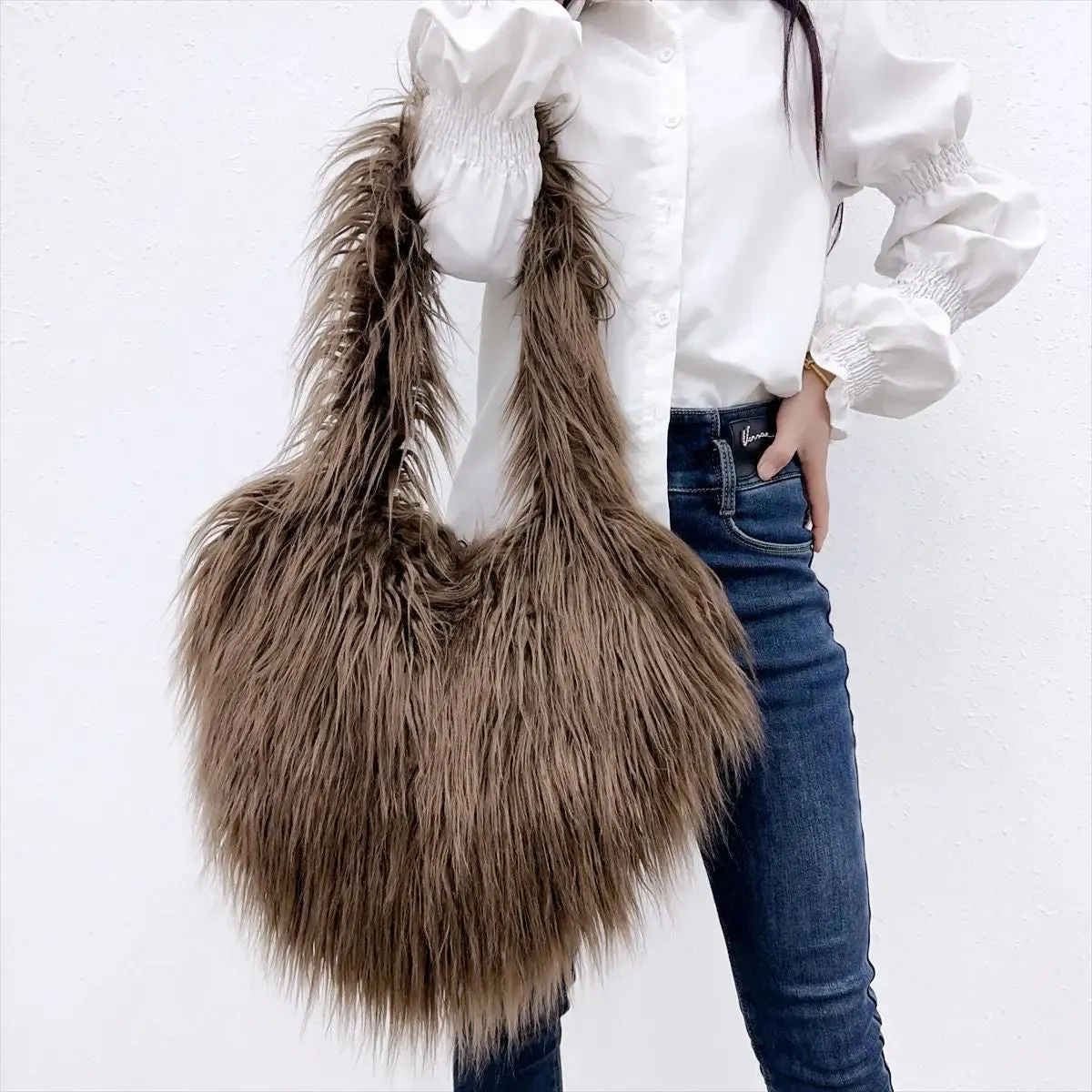 ‘Shape Of My Heart’ Multicolor Fuzzy Purse