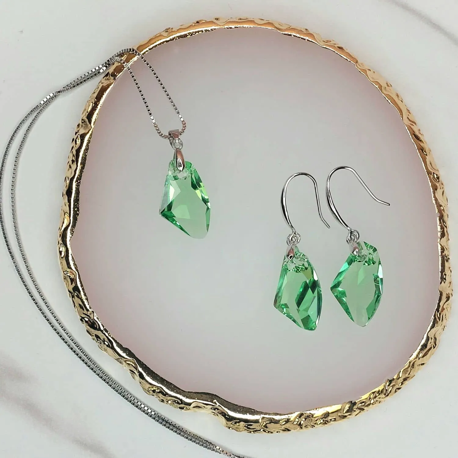 Shimmering Green Crystal Set - Necklace & Earrings - Made with Austrian Crystals
