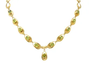 Shreve Crump & Low Retro Peridot 14 Karat Yellow Gold Oval Link Drop Necklace