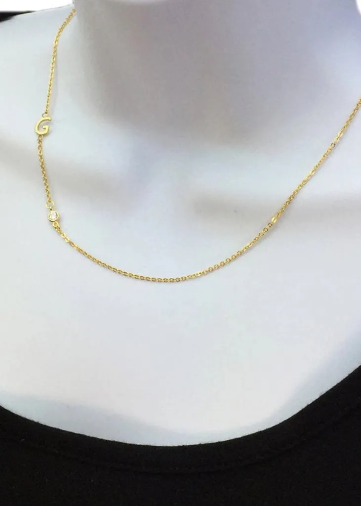 Sideways Initial Necklace, asymmetric initial necklace, Letter Necklace, Monogram Necklace,