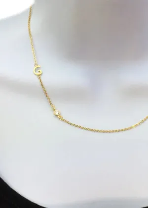 Sideways Initial Necklace, asymmetric initial necklace, Letter Necklace, Monogram Necklace,