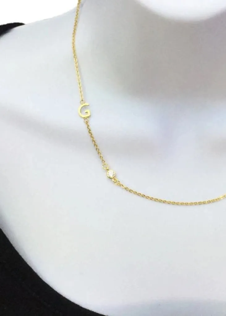 Sideways Initial Necklace, asymmetric initial necklace, Letter Necklace, Monogram Necklace,