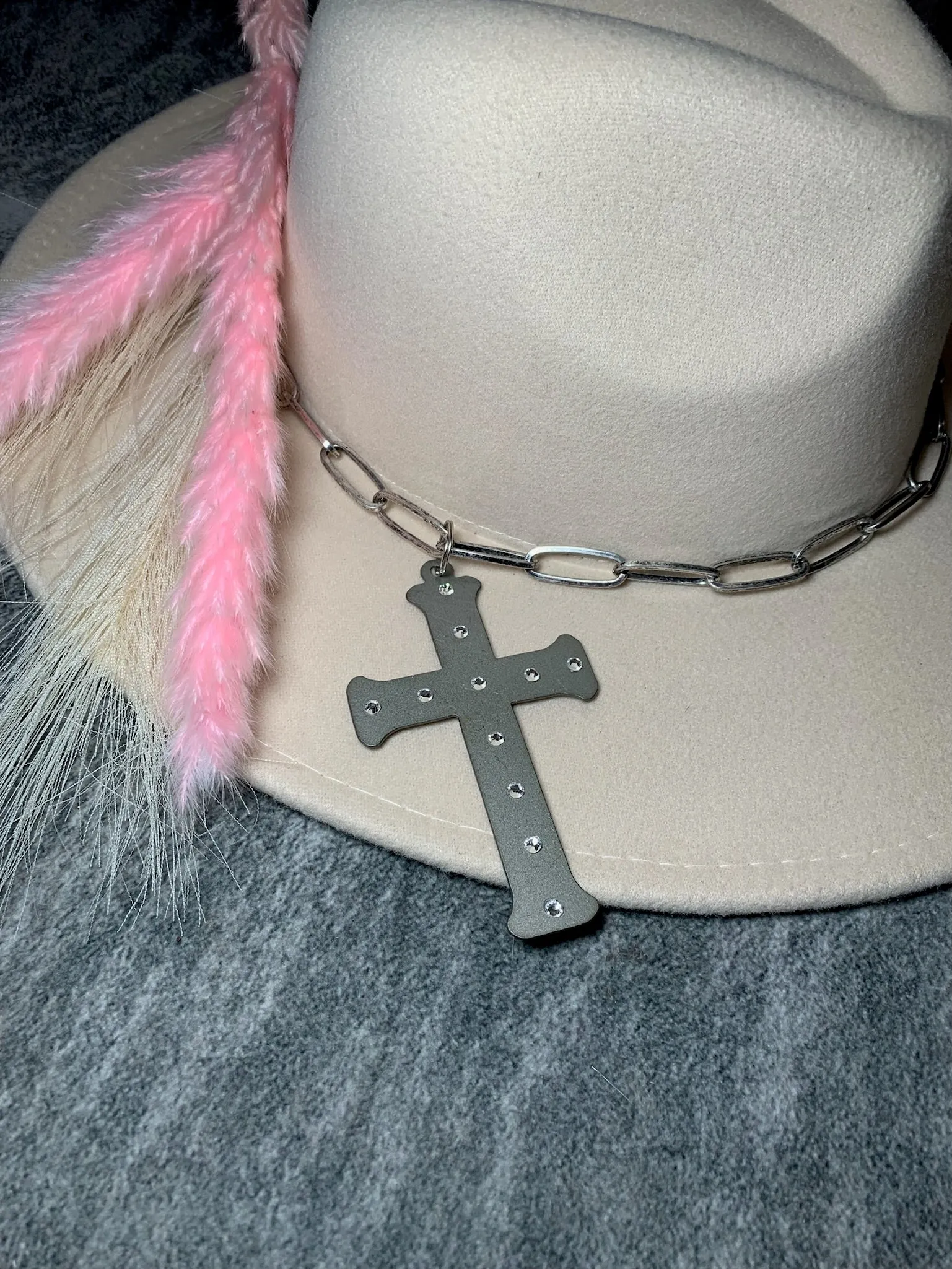 Silver Cross with Rhinestone Necklace