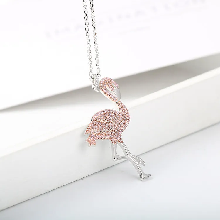 Silver Pink Flamingo Necklace