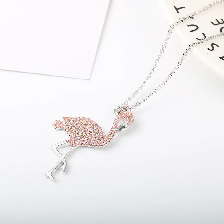 Silver Pink Flamingo Necklace