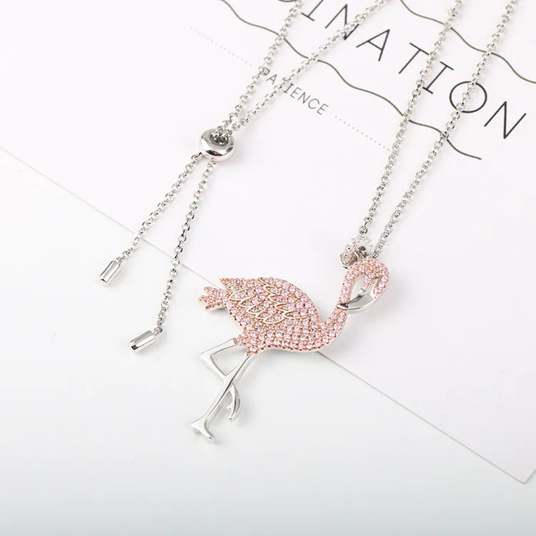 Silver Pink Flamingo Necklace