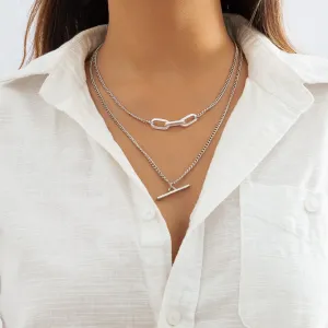 Silver-Plated Bar Layered Pendant Necklace