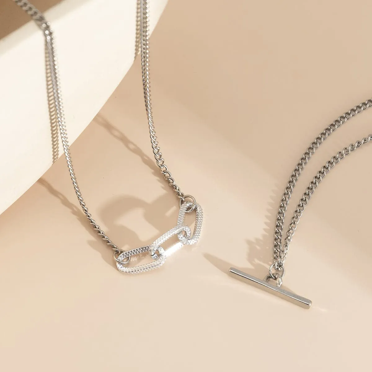 Silver-Plated Bar Layered Pendant Necklace