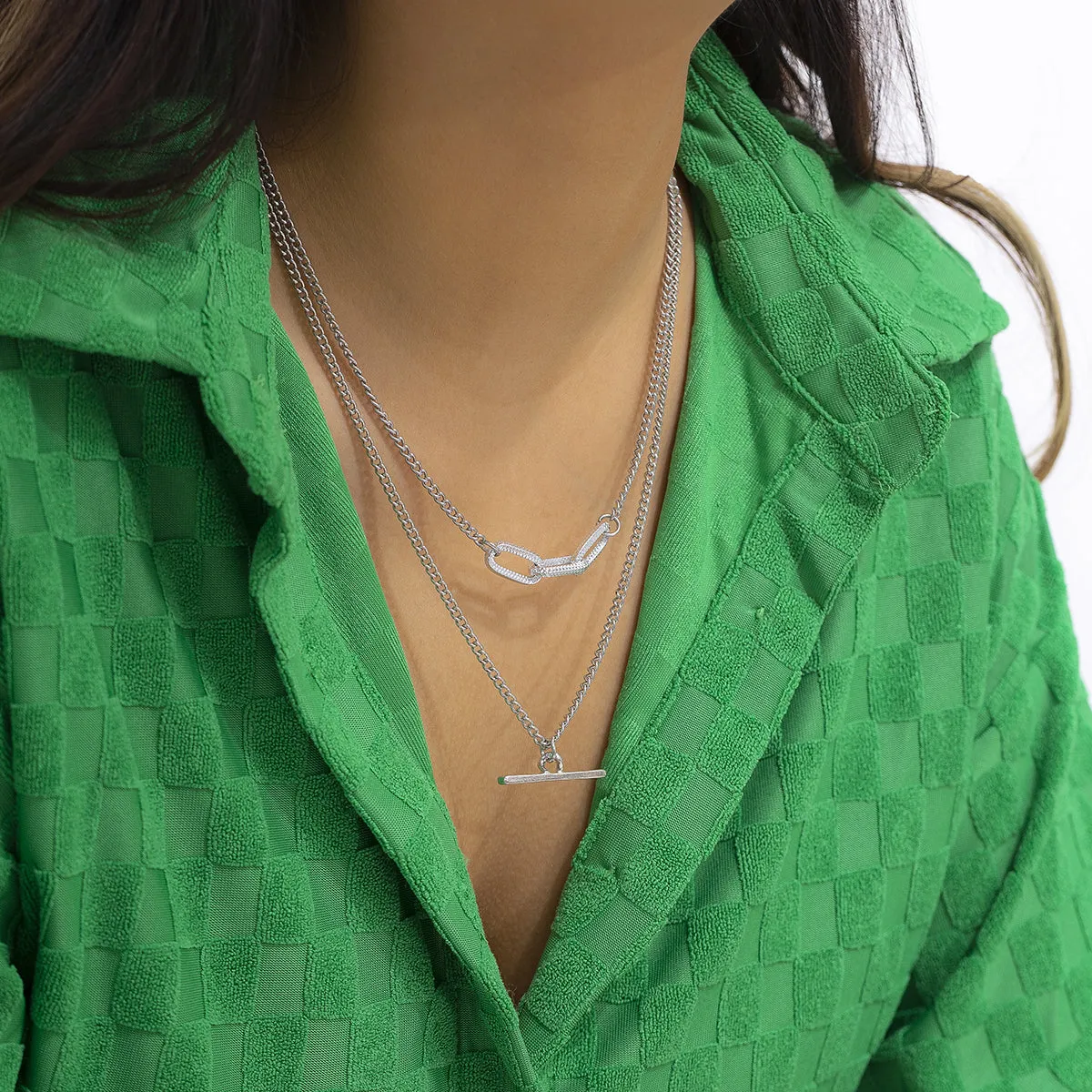Silver-Plated Bar Layered Pendant Necklace