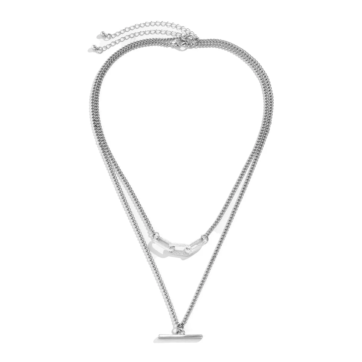 Silver-Plated Bar Layered Pendant Necklace