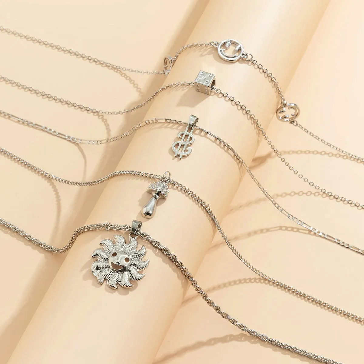 Silver-Plated Smiley & Sun Pendant Necklace Set