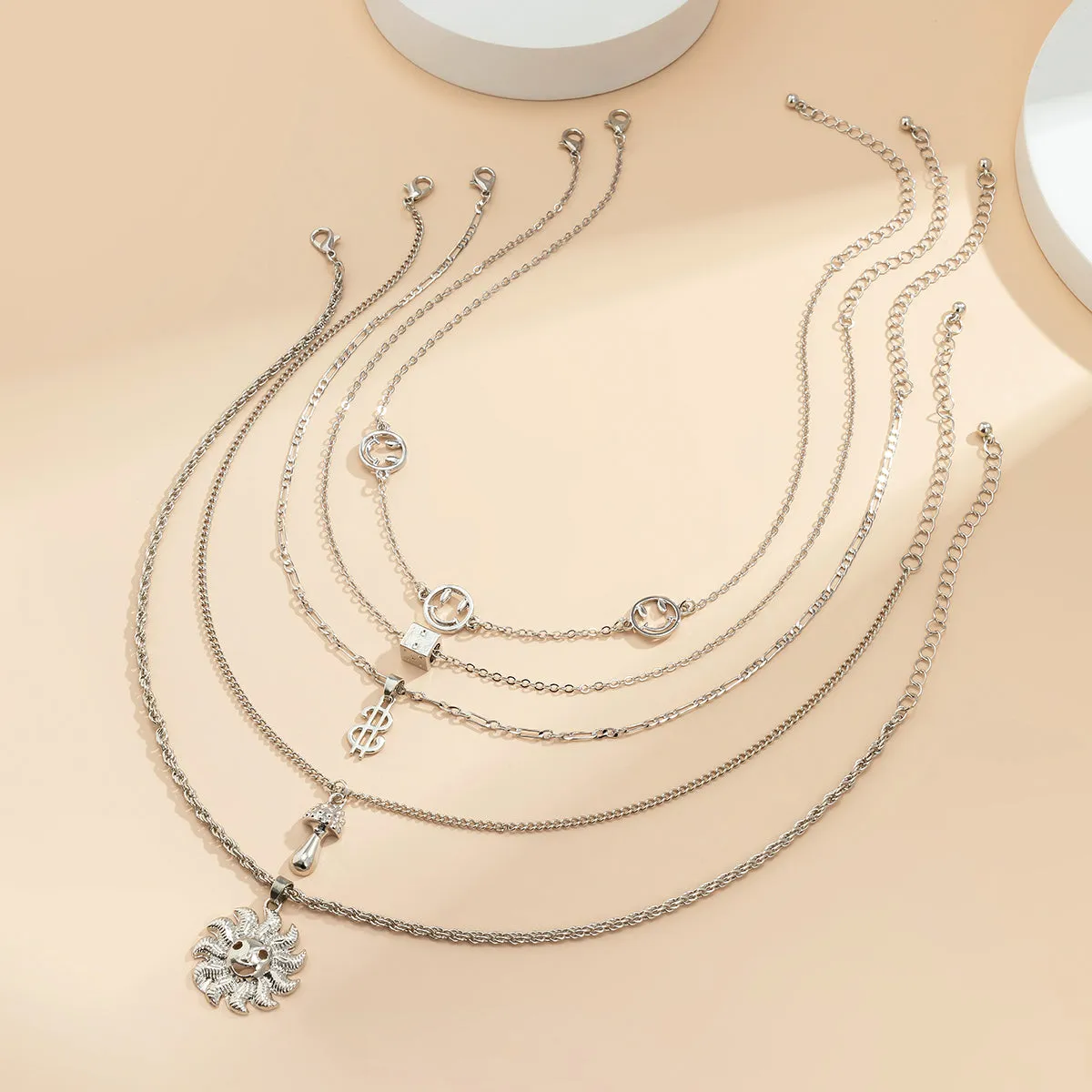 Silver-Plated Smiley & Sun Pendant Necklace Set
