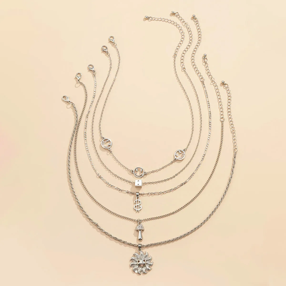 Silver-Plated Smiley & Sun Pendant Necklace Set