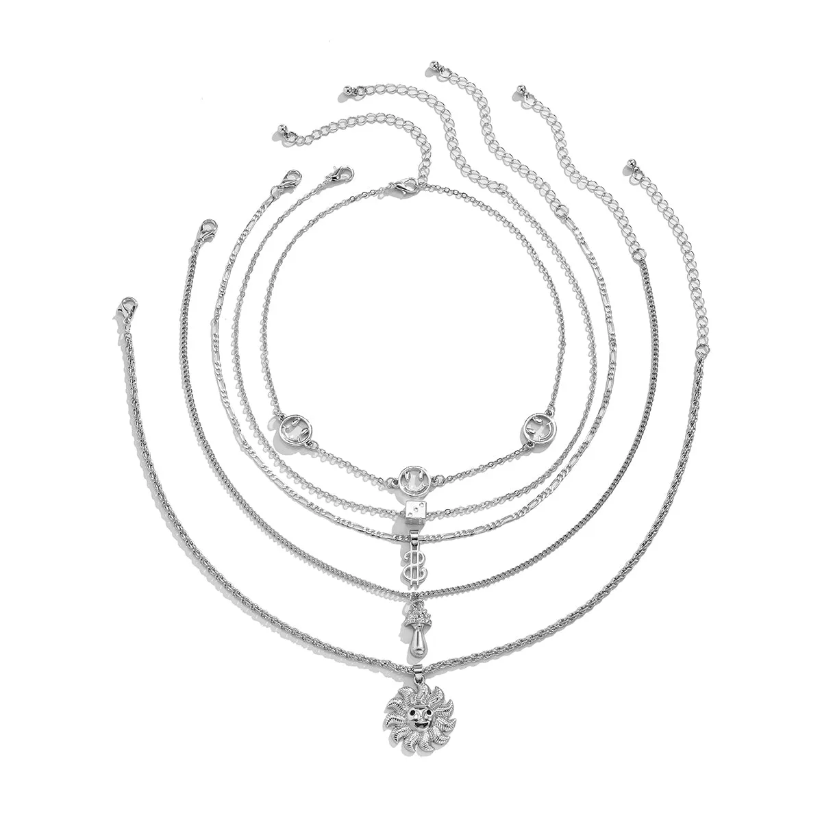 Silver-Plated Smiley & Sun Pendant Necklace Set