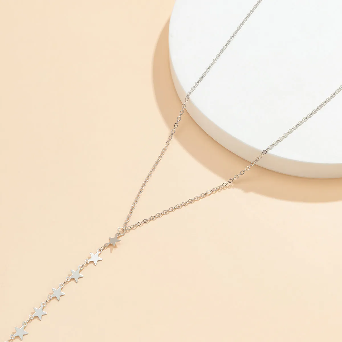 Silver-Plated Star Chain Lariat Necklace