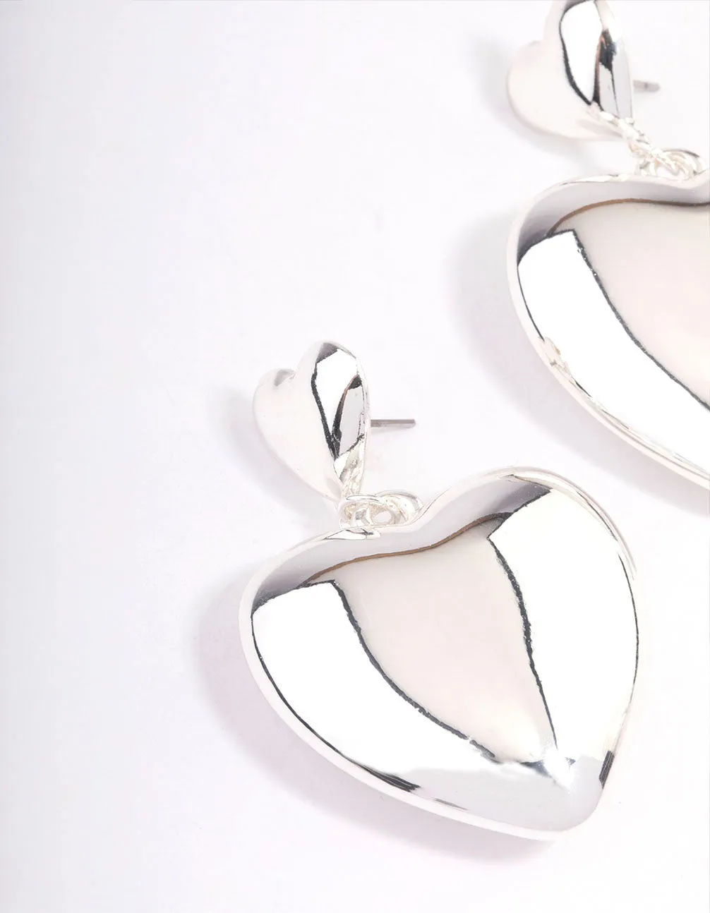 Silver Puffy Heart Statement Earrings