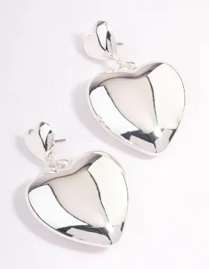 Silver Puffy Heart Statement Earrings