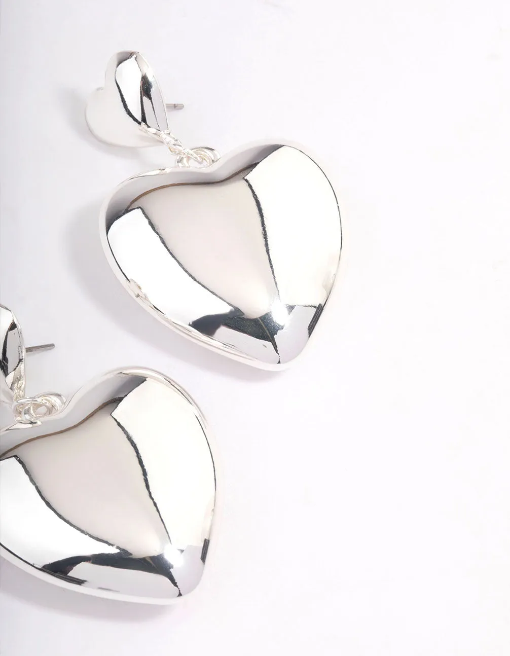 Silver Puffy Heart Statement Earrings