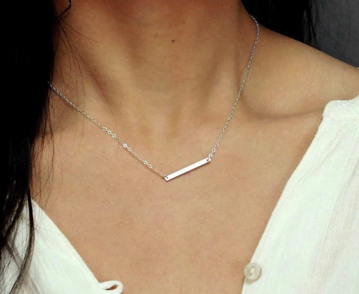 Skinny Short Bar Necklace, 1" Bar
