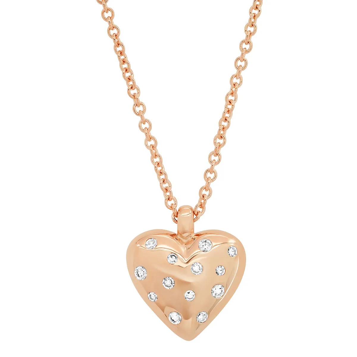 Small Diamond and Gold Puffy Heart Necklace