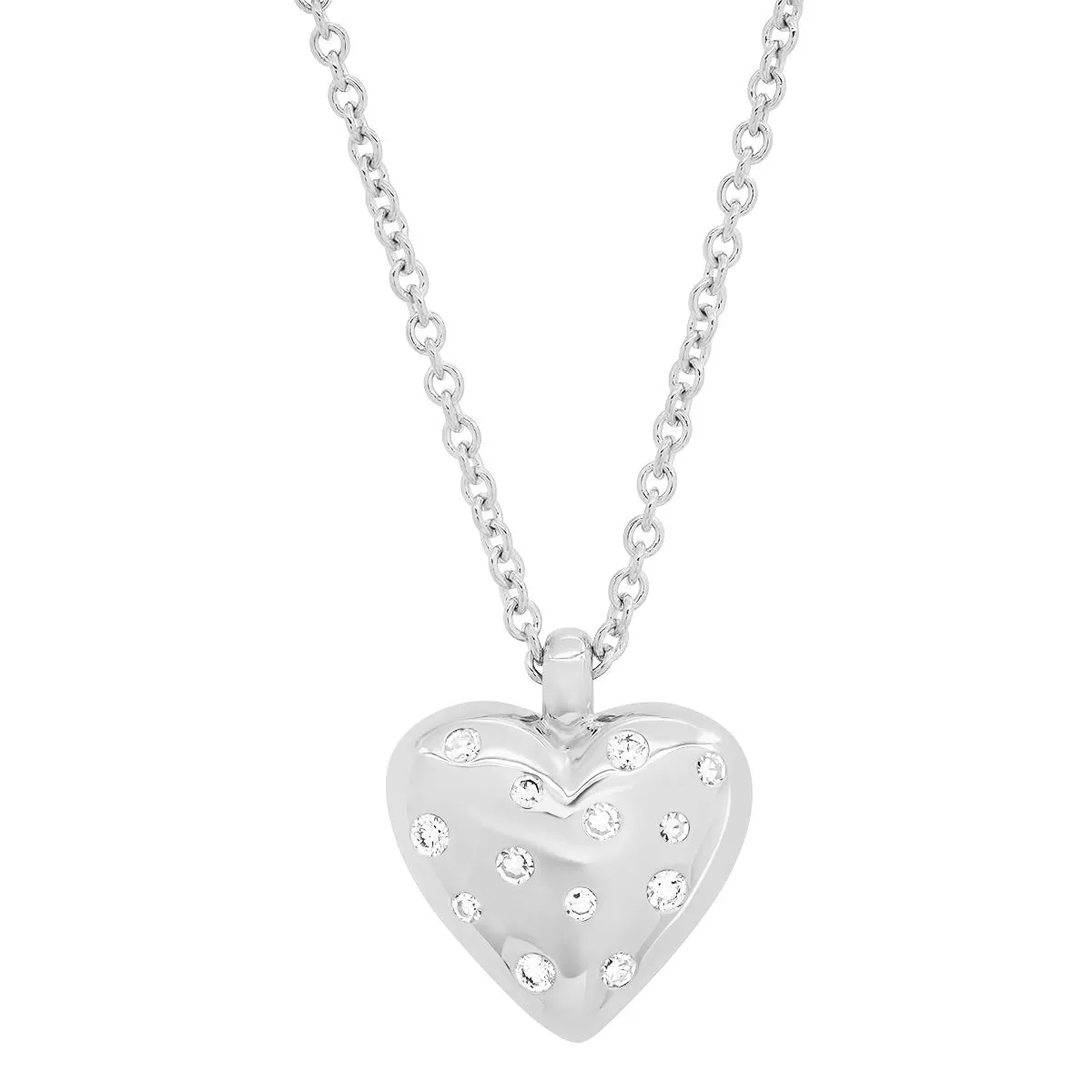 Small Diamond and Gold Puffy Heart Necklace