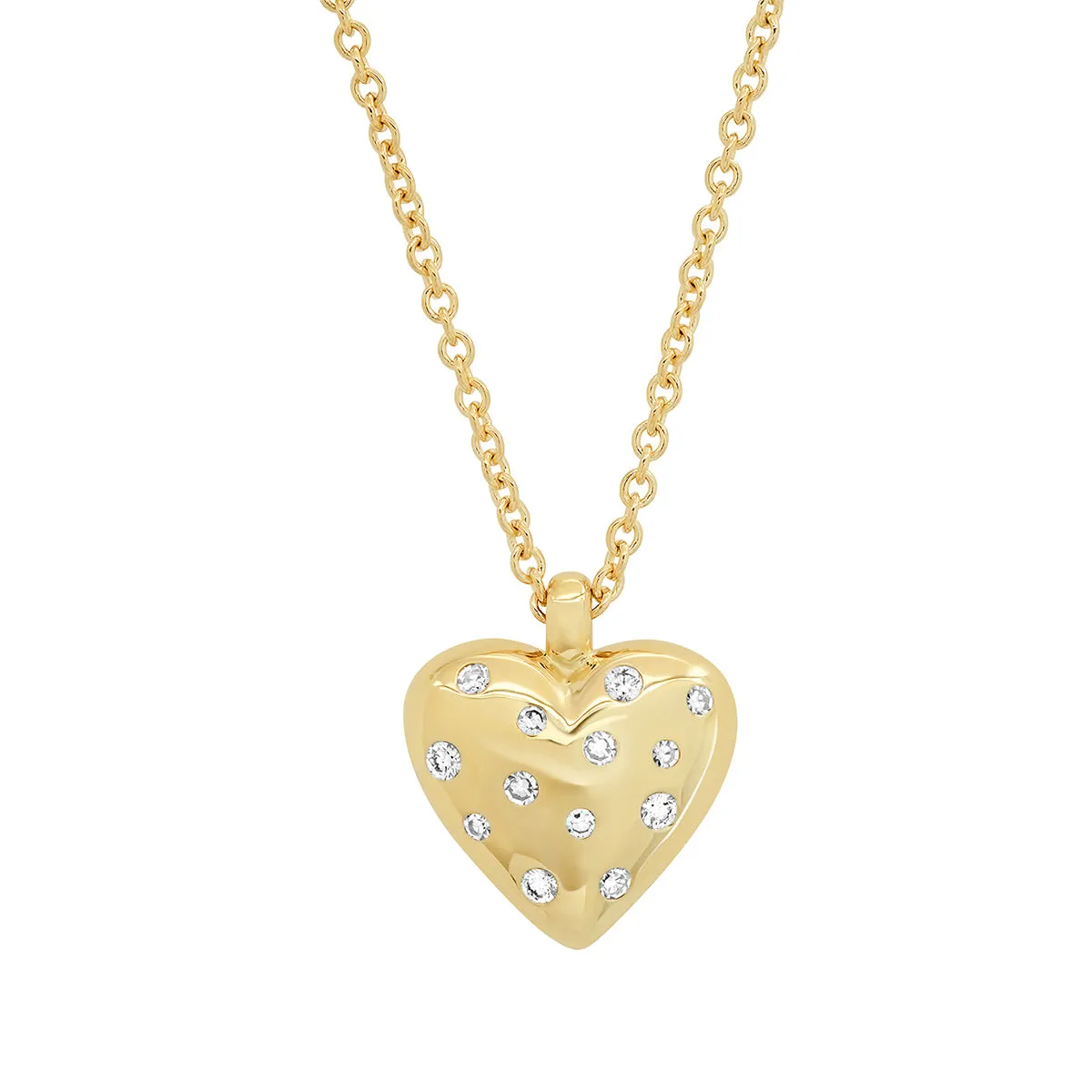 Small Diamond and Gold Puffy Heart Necklace