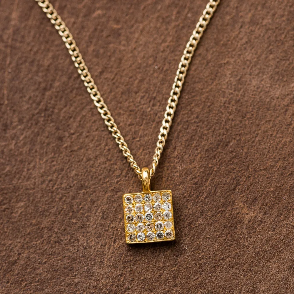 Small Pavé Diamond Square on Curb Chain in Gold