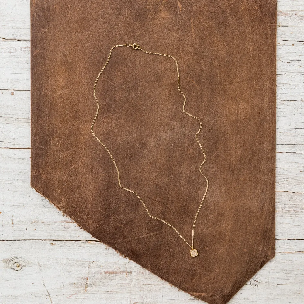Small Pavé Diamond Square on Curb Chain in Gold