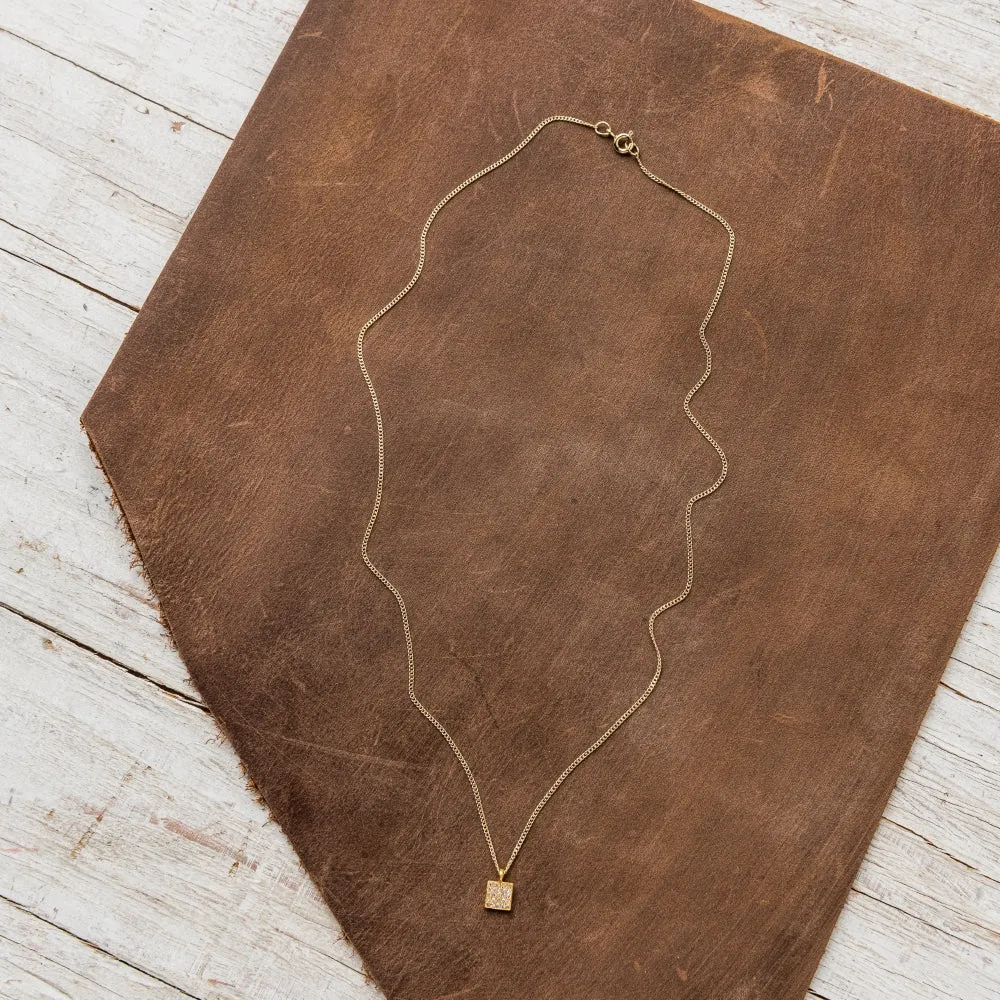 Small Pavé Diamond Square on Curb Chain in Gold