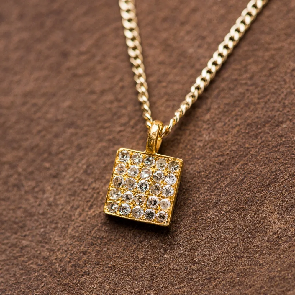 Small Pavé Diamond Square on Curb Chain in Gold