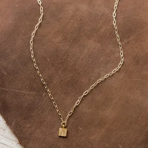 Small Pavé Diamond Square on Paperclip Chain in Gold