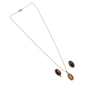 Smokey Topaz Pendant Necklace, Earrings Set, Demi Parure, Delicate, Oval Shape, 1/20 12kt Gold Filled, Screw Back Earrings