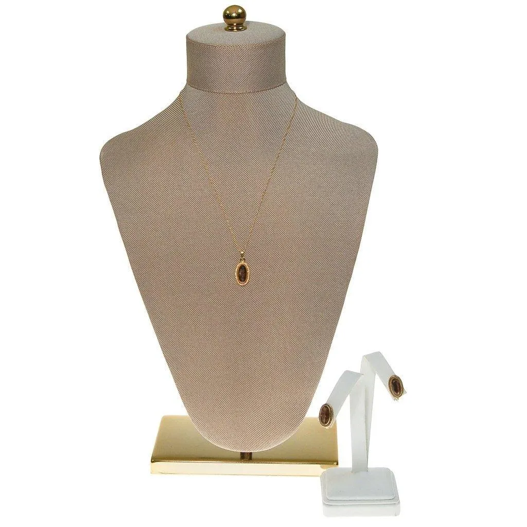 Smokey Topaz Pendant Necklace, Earrings Set, Demi Parure, Delicate, Oval Shape, 1/20 12kt Gold Filled, Screw Back Earrings