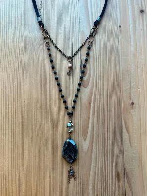 Smoky Fossil Long Double Necklace