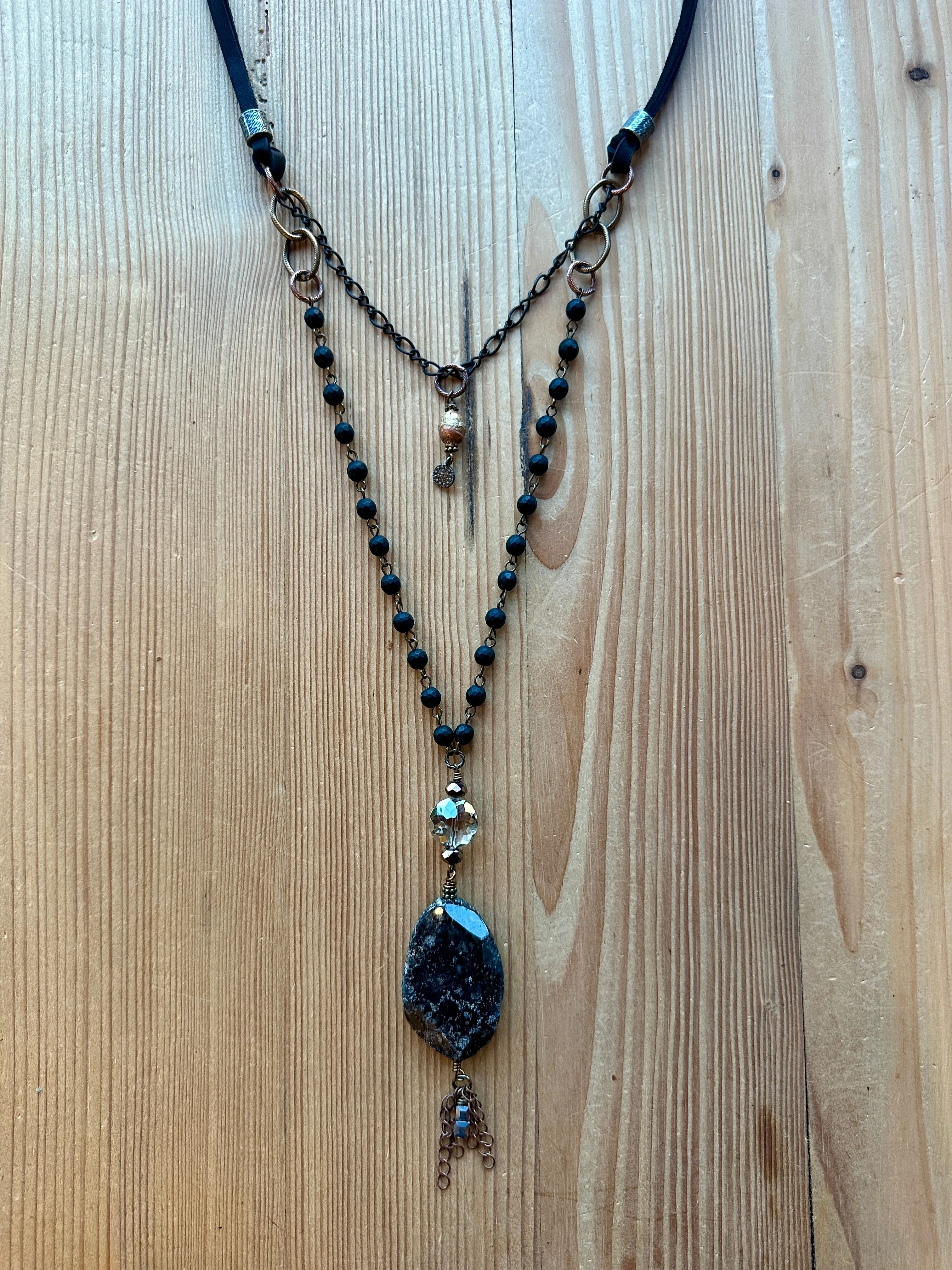 Smoky Fossil Long Double Necklace