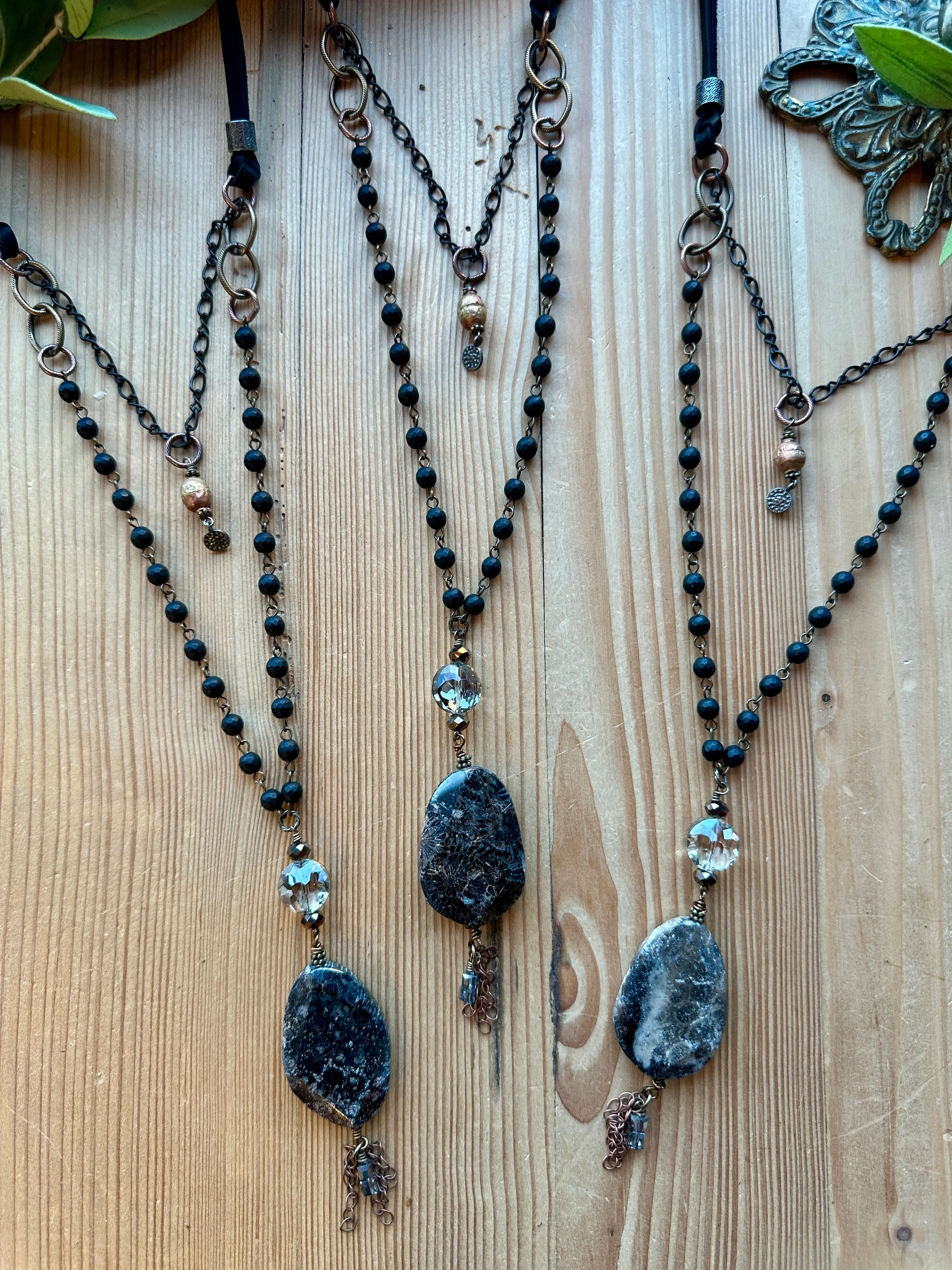 Smoky Fossil Long Double Necklace