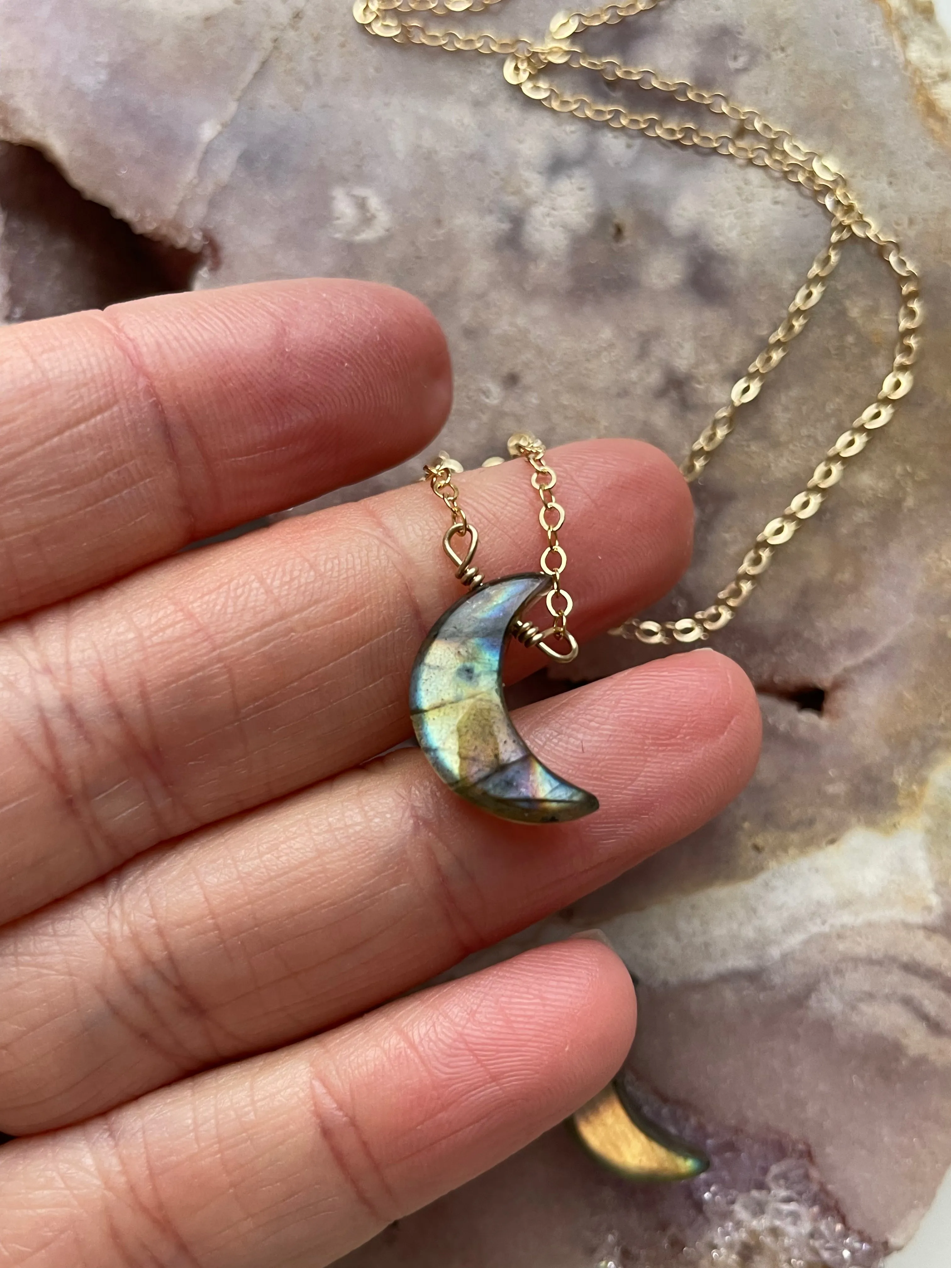 Smooth Labradorite Moon Crystal Necklace