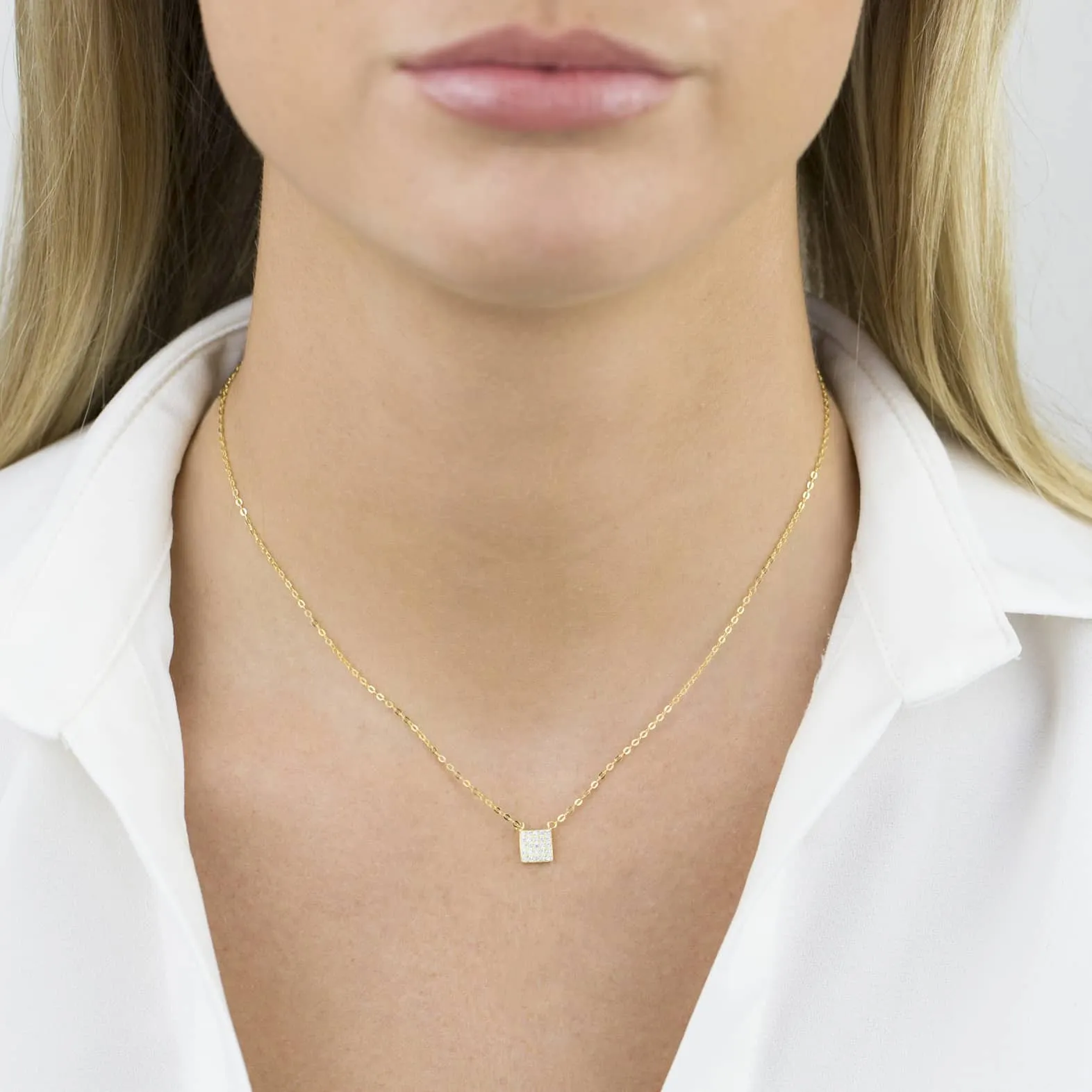 Square Pavé Pendant Necklace