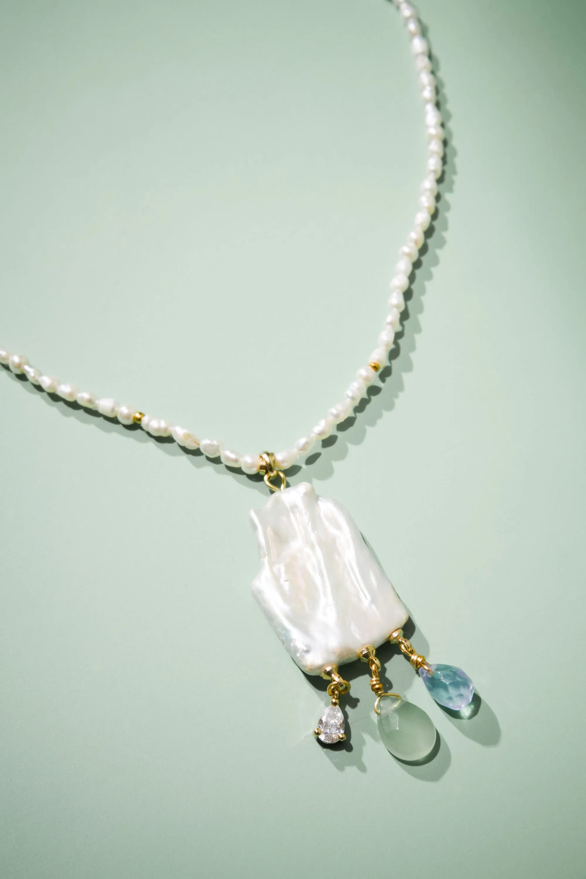 Square Pearl Pendant Necklace
